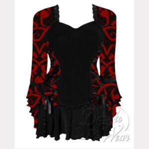 Dare to Wear Fashion Red Black Goth Corset Bell Sleeve Lace Up Top M L 8 10